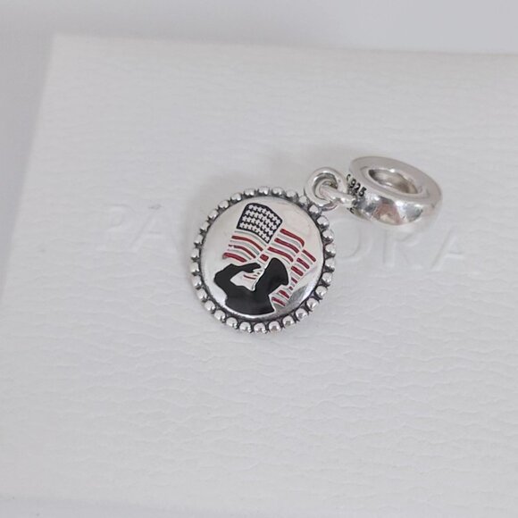Pandora American Flag and Soldier Police Dangle Charm Exclusive Pendant with box - Picture 6 of 10